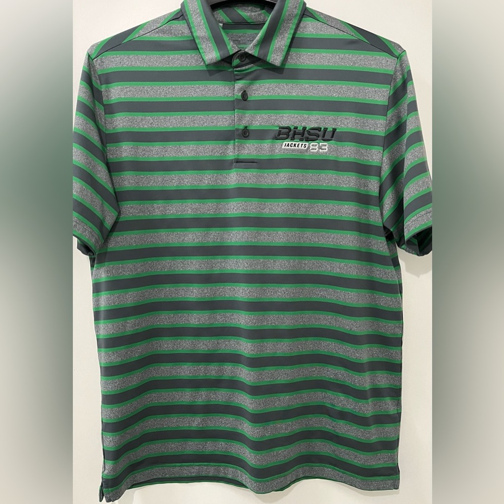 NWOT Striped Black Hills State University Green and Gray Men's Polo Shirt